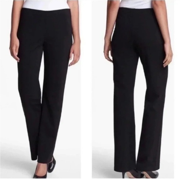 Eileen Fisher Black Ponte Straight Leg Mid Rise System Pants - Picture 9 of 10